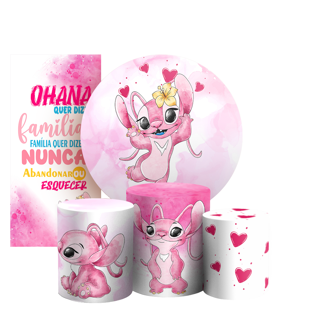 Arte Digital Painel de Festa - Stitch Rosa 802812