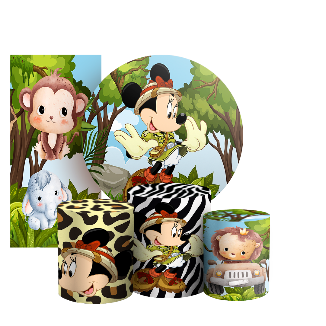 Arte Digital Painel de Festa - Minnie Safari 803014