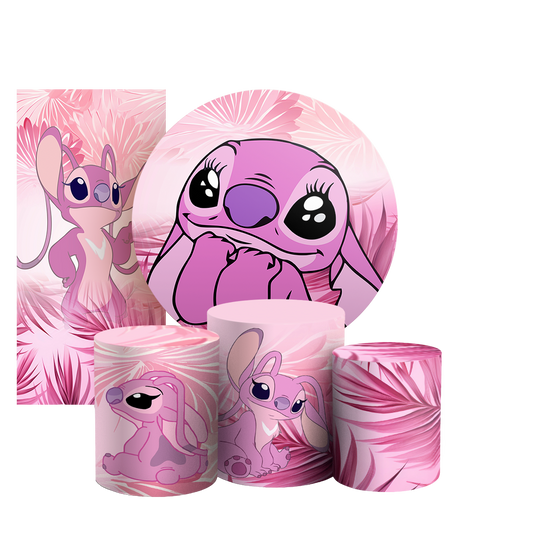 Arte Digital Painel de Festa - Lilo E Stitch Rosa 803047