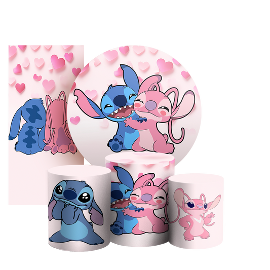 Arte Digital Painel de Festa - Lilo E Stitch Rosa 803048