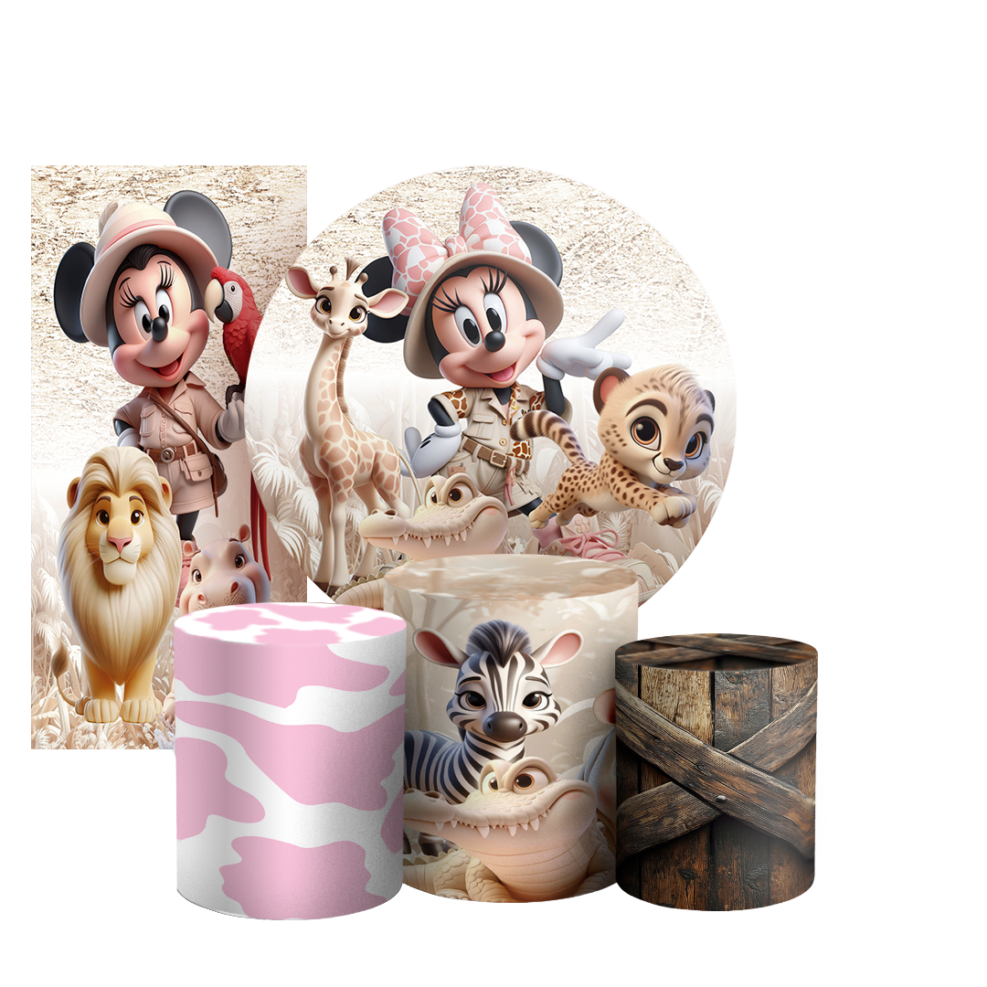 Arte Digital Painel de Festa - Minnie Safari 803415
