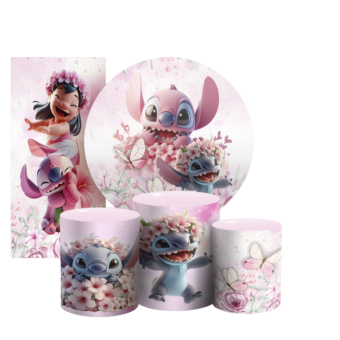 Arte Digital Painel de Festa - Stitch Rosa 803869