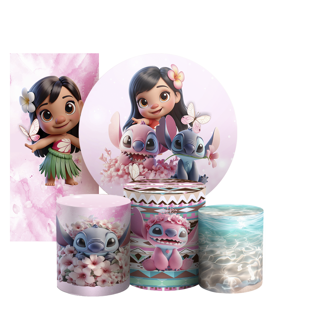 Arte Digital Painel de Festa - Stitch Rosa 803870