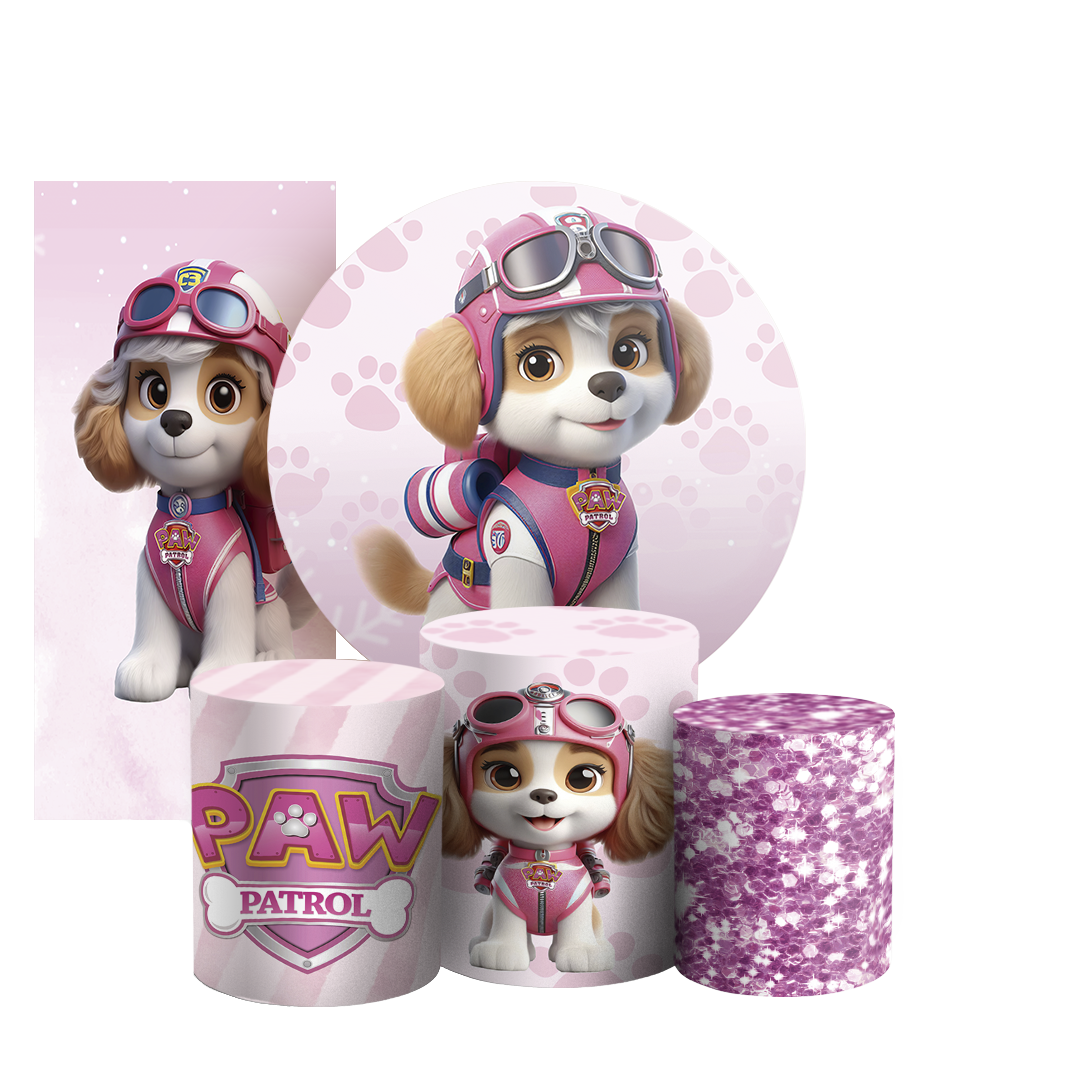 Arte Digital Painel de Festa - Patrulha Canina Rosa 804023