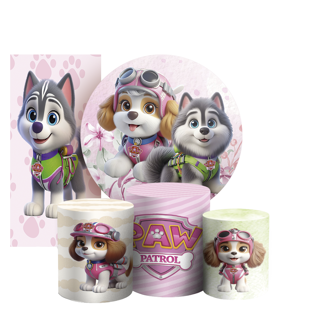 Arte Digital Painel de Festa - Patrulha Canina Rosa 804025