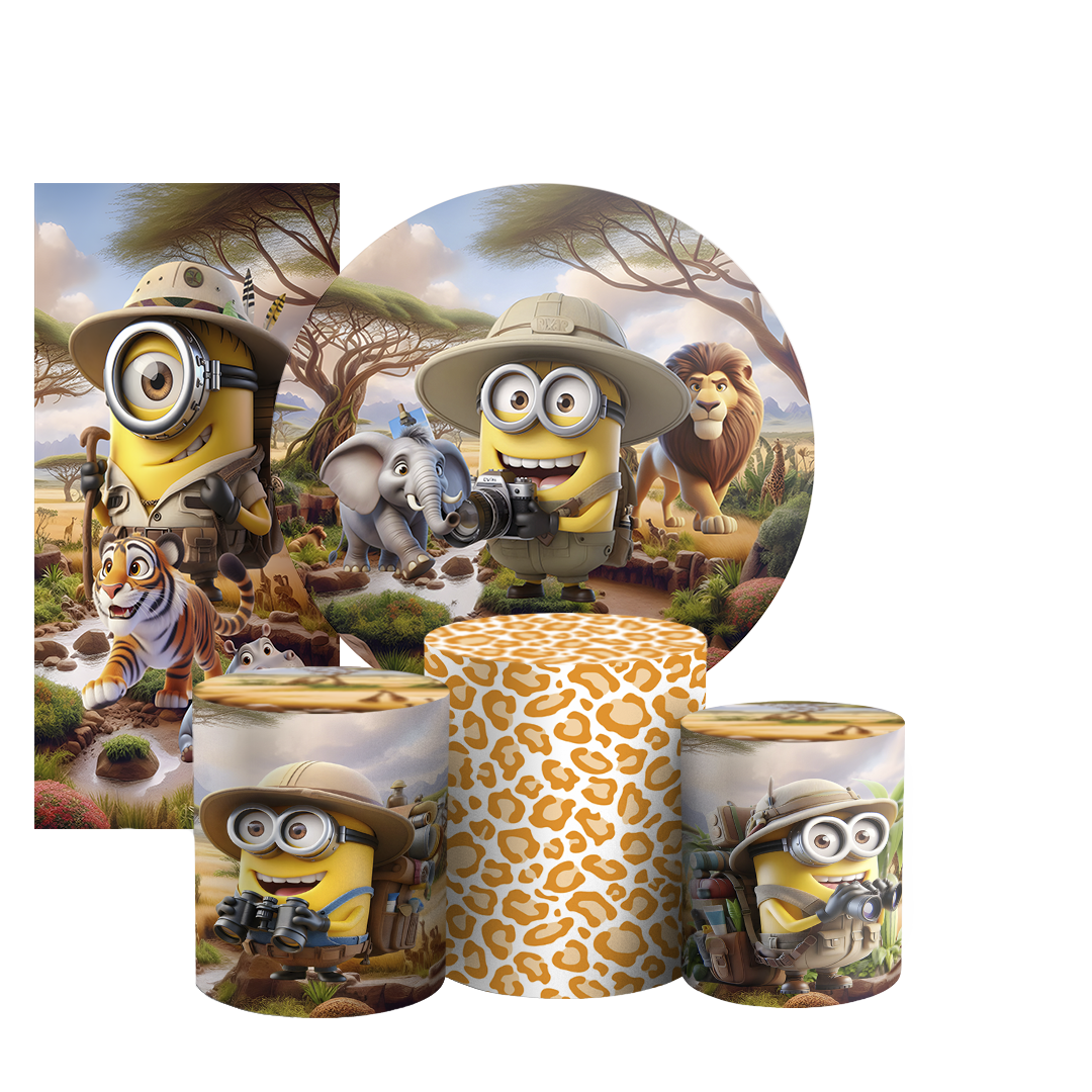 Arte Digital Painel de Festa - Minions Safari 804409