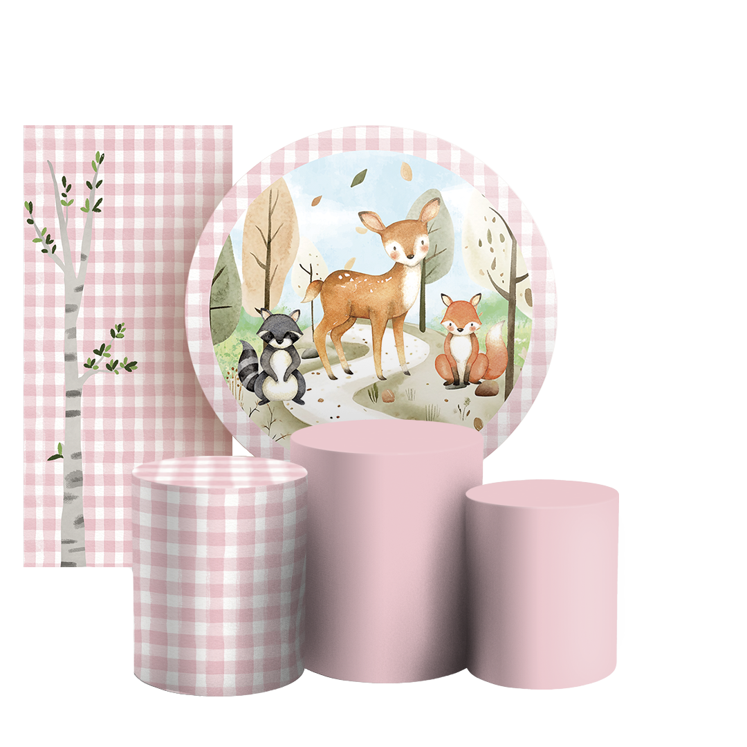 Arte Digital Painel de Festa - Animais Bosque Rosa 804905