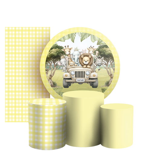 Arte Digital Painel de Festa - Safari Xadrez Amarelo 804909