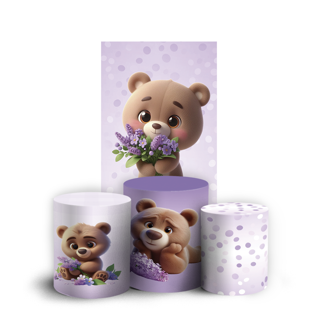 Arte Digital Painel de Festa - Urso Lilas 805257