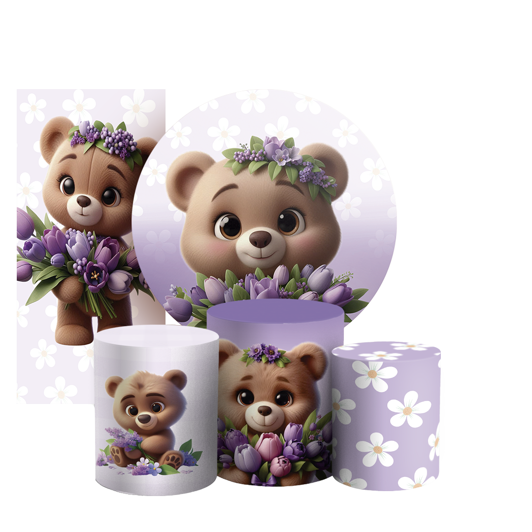 Arte Digital Painel de Festa - Urso Lilas 805258
