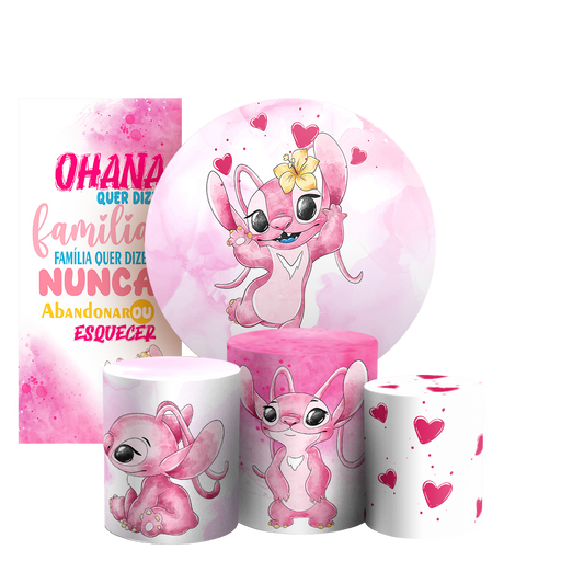 Arte Digital Painel de Festa - Stitch Rosa 802812