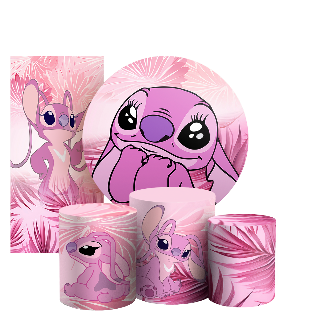 Arte Digital Painel de Festa - Lilo E Stitch Rosa 803047