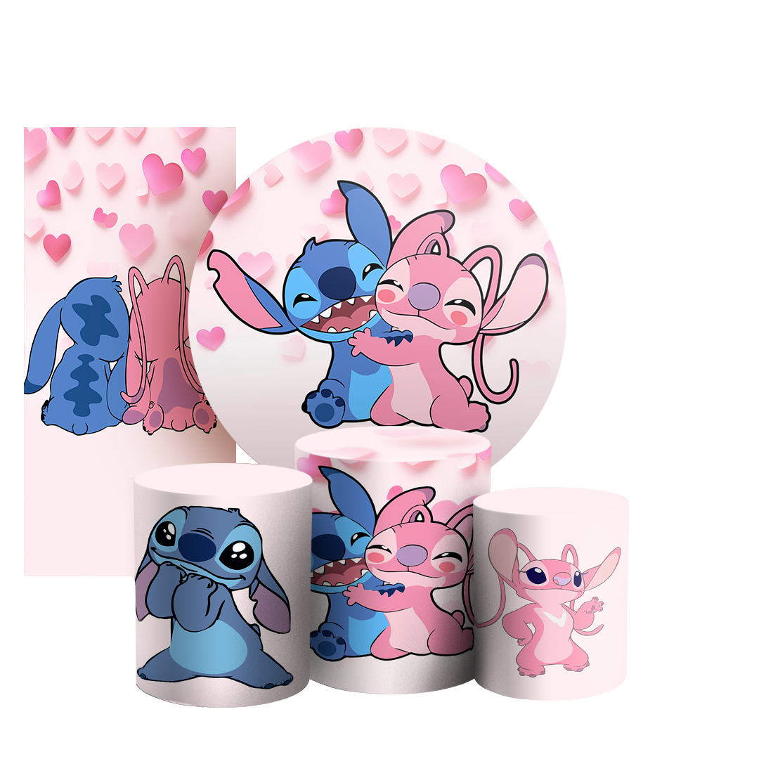 Arte Digital Painel de Festa - Lilo E Stitch Rosa 803048