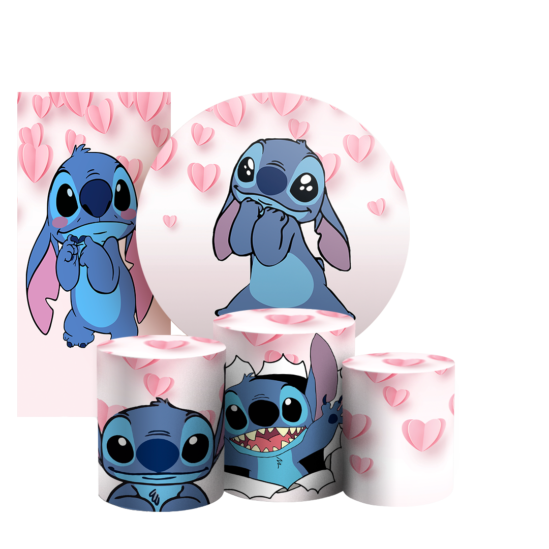 Arte Digital Painel de Festa - Lilo E Stitch Rosa 803049