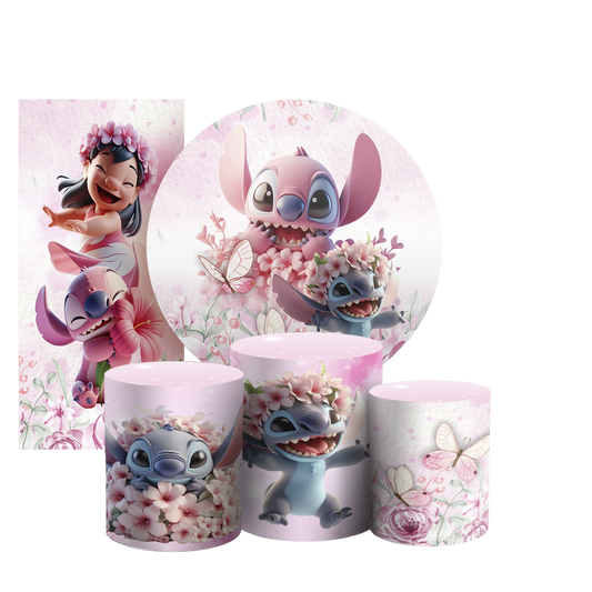 Arte Digital Painel de Festa - Stitch Rosa 803869