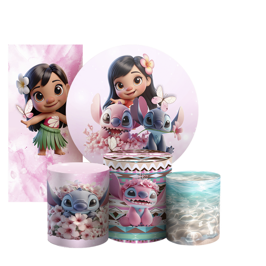 Arte Digital Painel de Festa - Stitch Rosa 803870