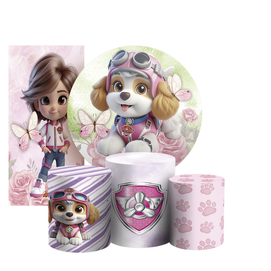 Arte Digital Painel de Festa - Patrulha Canina Rosa 804022