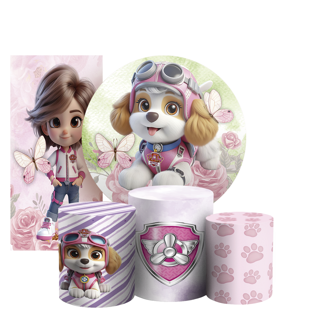 Arte Digital Painel de Festa - Patrulha Canina Rosa 804022