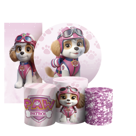 Arte Digital Painel de Festa - Patrulha Canina Rosa 804023