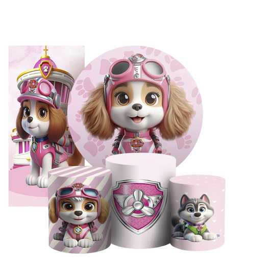 Arte Digital Painel de Festa - Patrulha Canina Rosa 804024