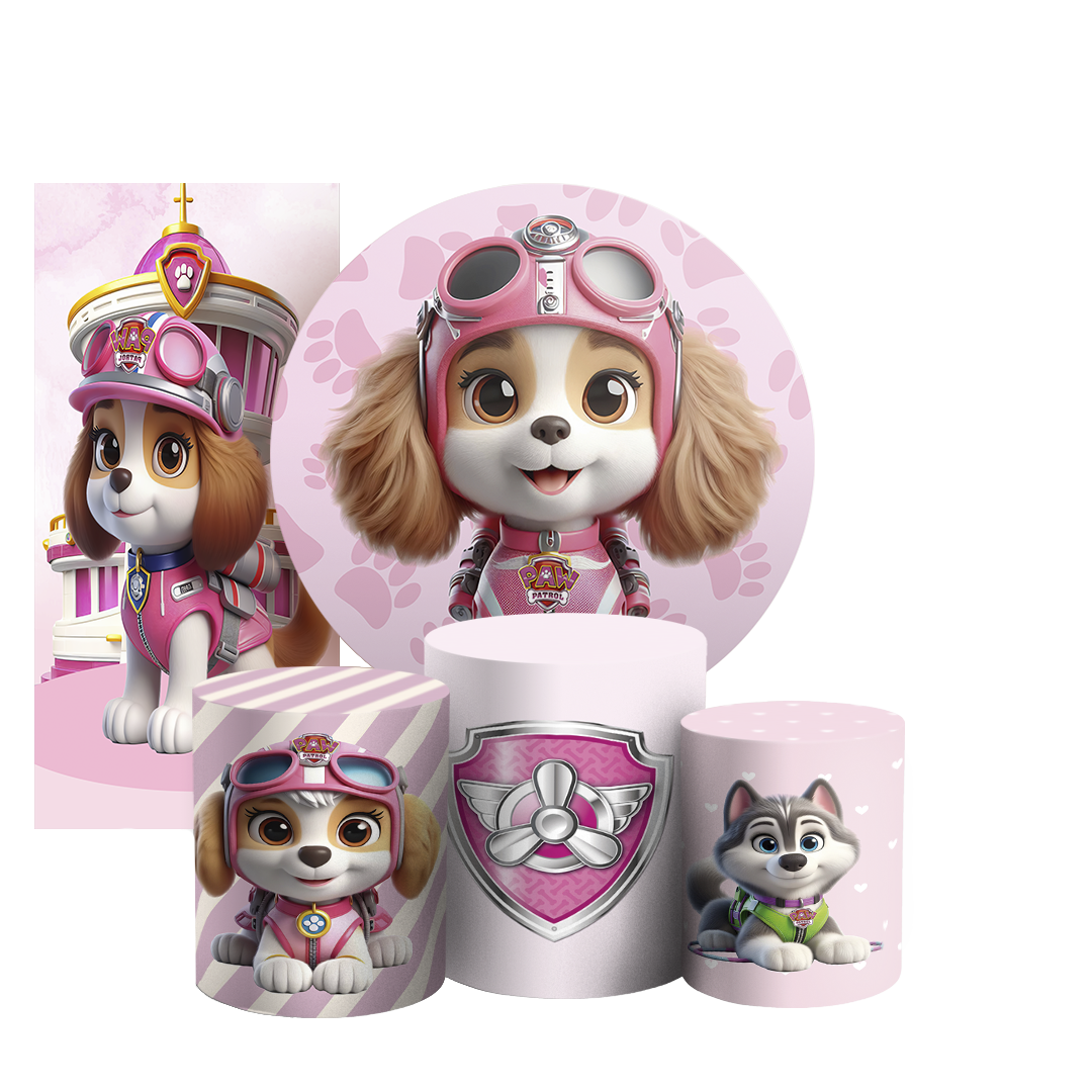 Arte Digital Painel de Festa - Patrulha Canina Rosa 804024
