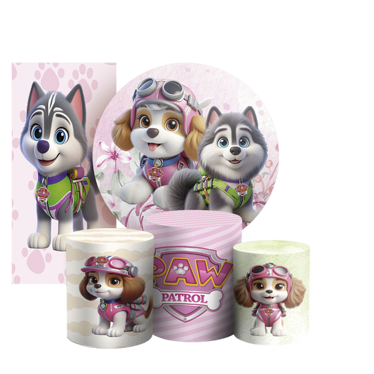 Arte Digital Painel de Festa - Patrulha Canina Rosa 804025