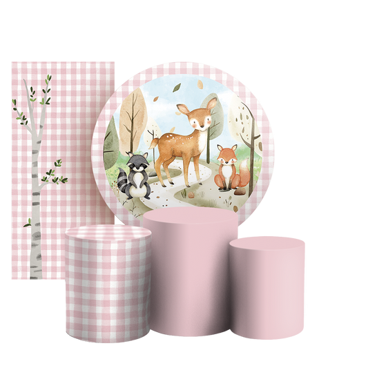 Arte Digital Painel de Festa - Animais Bosque Rosa 804905