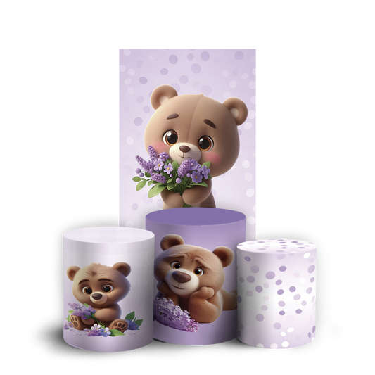 Arte Digital Painel de Festa - Urso Lilas 805257