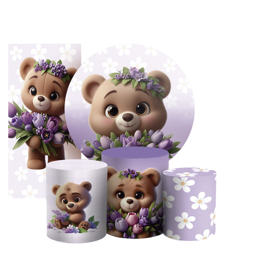 Arte Digital Painel de Festa - Urso Lilas 805258