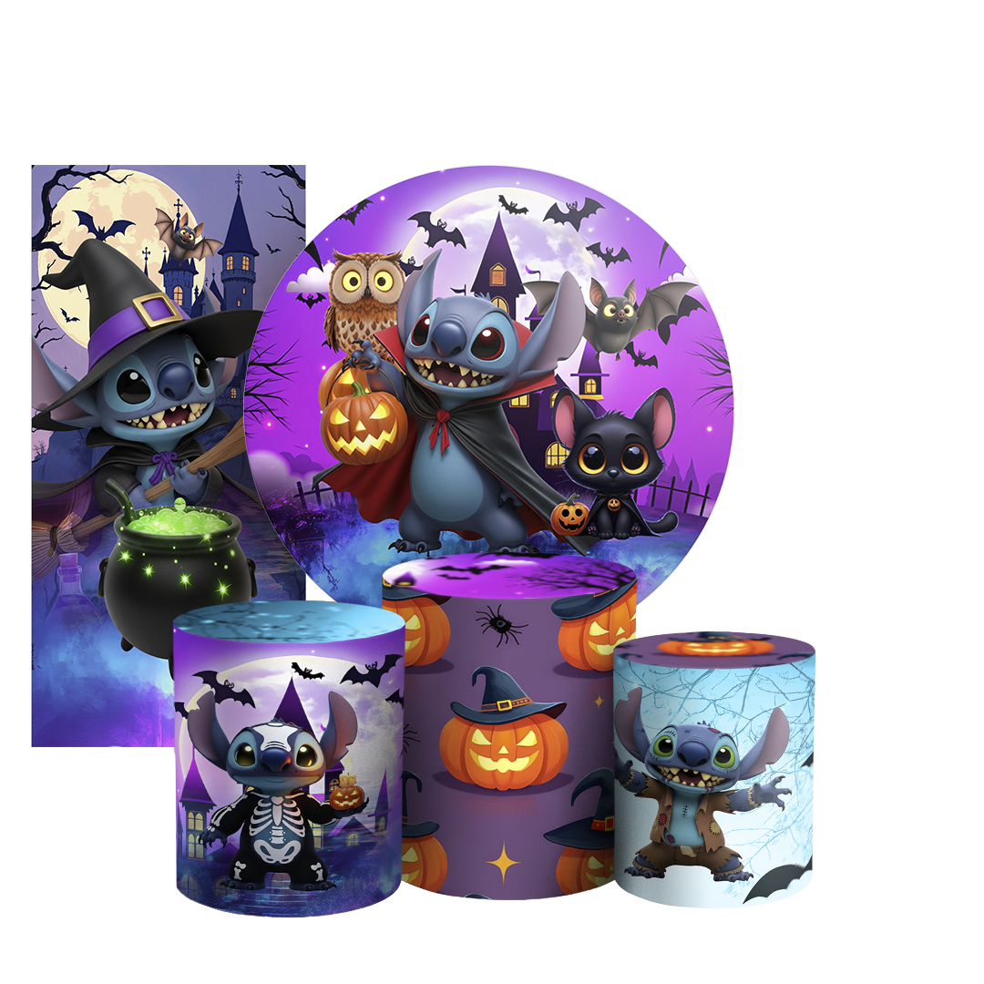 Arte Digital Painel de Festa - Stitch Halloween 805820